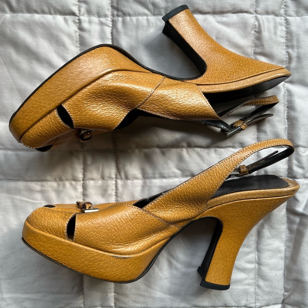 PRADA Peep Toe Slingback Clogs in Mustard Yellow US size 6.5